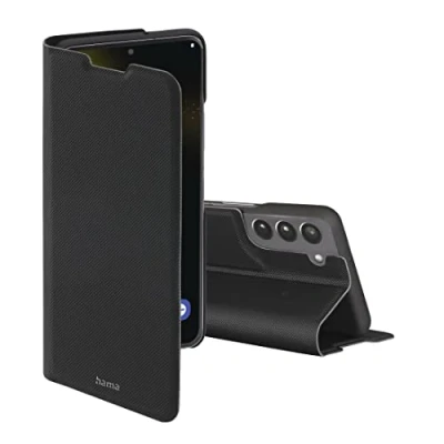 Abbildung von Hama Handytasche für Samsung Galaxy S22 „Slim Pro“ (Schutzhülle mit Geldbörse 2x Kartenfach, klappbare Hülle Magnetverschluss und Standfunktion) schwarz