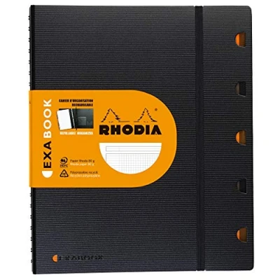 Abbildung von Rhodia 132142C Exabook (DIN A4, 21 x 29,7 cm, kariert, mit Lineal und 5 Tabenregister, Taschen Gummizug, 80 Blatt) schwarz