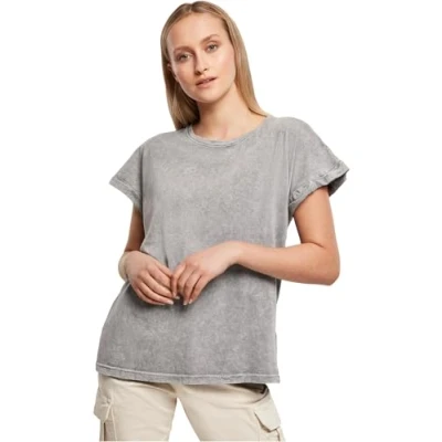 Abbildung von Build Your Brand Damen By053 ladies Acid Washed Extended Shoulder Tee T Shirt, Grey Black, XXL EU