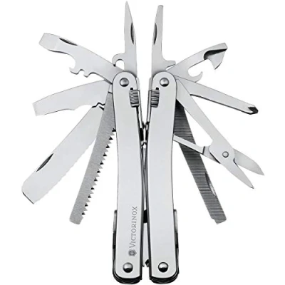 Abbildung von Victorinox Multifunktionstool, Swiss Tool X mit Leder Etui, Taschen Werkzeug, Multitool Kombi Spitzzange, Feststellklinge