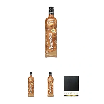 Abbildung von Berentzen Caramel Cream 17% 0,7 Liter + Schiefer Glasuntersetzer eckig ca. 9,5 cm Durchmesser