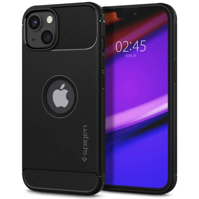 Abbildung von Apple iPhone 13 Hülle Silikon Spigen Soft Case/Backcover Handyhülle Schwarz Shockproof/Stoßfest
