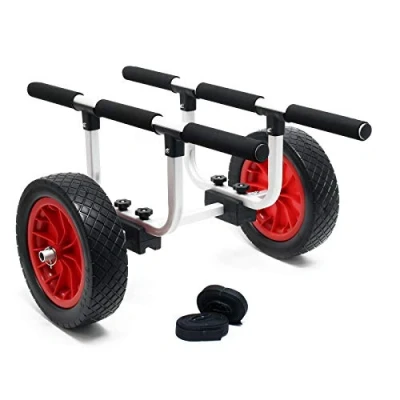 Abbildung von Wiltec verstellbarer Alu Kanuwagen bis 90 kg, Transportwagen für Boote, Kanus und Kajaks, Surfwagen mit Polstern, ⌀31 cm PU Räder &amp; Gurtbändern