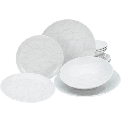 Abbildung von CreaTable Teller Set &quot;Geschirr Home Blätter&quot;, (Set, 12 tlg., Tafelservice für 4 Personen), Service, weiß, Used /Vintage Look, Teile, Personen