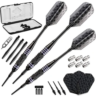 Abbildung von Viper Bobcat Adjustable Weight Soft Tip Darts with Storage/Travel Case: Black Coated Brass, Purple Rings, 16 19 Grams