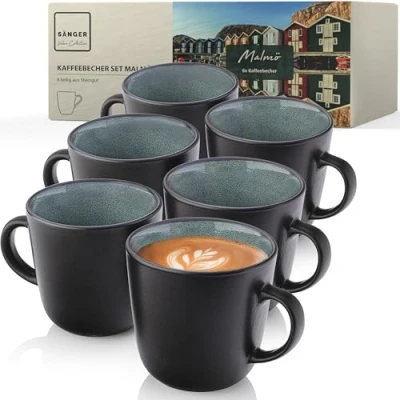 Abbildung von SÄNGER Becher Malmö, Steingut, 6 tlg. Kaffeebecher, 350 ml, Handmade, Grün Schwarz, VALUE COLLECTION