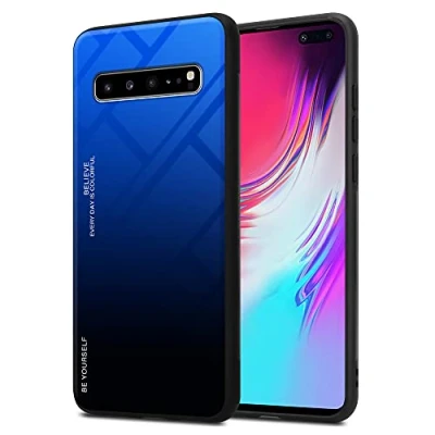 Abbildung von Cadorabo Hülle kompatibel mit Samsung Galaxy S10 5G Schutzhülle TPU Silikon Case Glas Slim Kratzfest Weiche Gummi Rundumschutz für in Schwarz