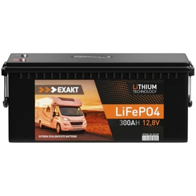 Abbildung von EXAKT LiFePO4 12V 300Ah inkl. BMS Lithium Batterie Bootsbatterie Wohnmobil Solarbatterie Solar USV ersetzt 280Ah 200Ah