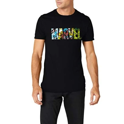 Abbildung von Marvel Comic Strip LOGO Tshirt print, Herren, Größe: XXL, Black
