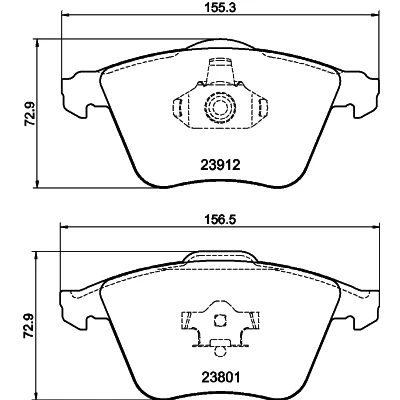 Abbildung von HELLA 8DB 355 012 281 Bremsbelagsatz nicht für Verschleißwarnanzeiger vorbereitet VOLVO: V50, V40 Schrägheck, S40 II, MAZDA: 3 Hatchback, Limousine