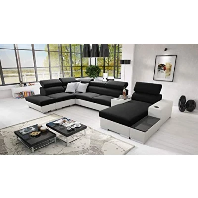 Abbildung von All4All Ecksofa mit Schlaffunktion Ponti 368 cm x 227 Wohnlandschaft U Form Schlafsofa Bettkasten XXL Sofa Groß Gewebe Kunstleder Rechte Seite Schwarz/Weiß Modern 26