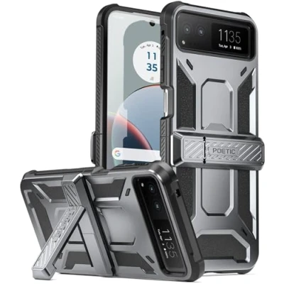 Abbildung von POETIC Spartan Case für Motorola Moto Razr 40 2023, [Ständer] [Scharnierschutz] [20 Fuß Falltest nach Militärstandard], robuste, stoßfeste Ganzkörper Schutzhülle mit Ständer, Metallic Gun Metal