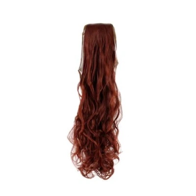 Abbildung von WIG ME UP YZF 1094HT 35 Haarteil Zopf Rot wellig 63cm mit Band/Bändchen und Klammer befestigt