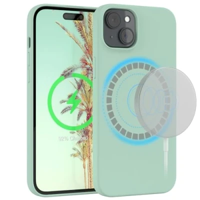 Abbildung von EAZY Case Silikonhülle für iPhone 15 Plus Hülle mit MagSafe Silikon Grün weich stoßfeste Handyhülle Schutzhülle Kameraschutz Dünn Premium Schutz Cover Bumper in Mint