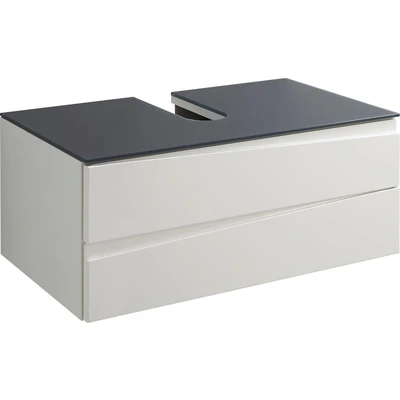 Abbildung von byLIVING Waschbeckenunterschrank &quot;Shape&quot;, Breite 80 cm, Front Hochglanz weiß, Deckeplatte Glas anthrazit