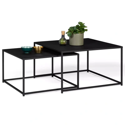 Abbildung von IDMarket Set mit 2 Couchtischen Davis 60/70 aus Metall, schwarz, matt, Industriedesign