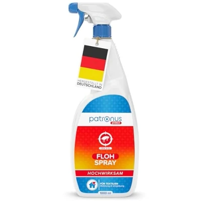Abbildung von Patronus Floh Spray für Wohnung &amp; Umgebung 1000 ml effektives Abwehr Mittel gegen Flöhe mit Sofortschutz hochwirksam laborgeprüft dezentem Eukalyptusduft