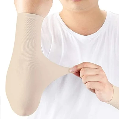 Abbildung von 1 Paar 7 Armstulpen Kompression UV Schutz, dehnbar, für Damen, Herren, Jugend, Tätowierungen, Golf, Basketball, Outdoor, Radfahren, Gartenarbeit, Fahren (Gelb)