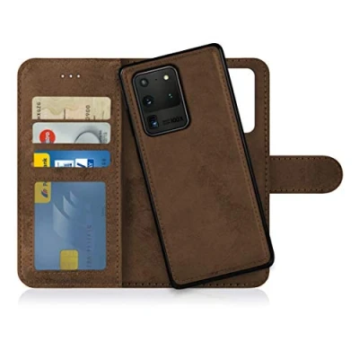 Abbildung von MyGadget Flip Case für Samsung Galaxy S20 Ultra [ abnehmbare Magnet Hülle ] Handyhülle in Kunstleder Kratzfest Wallet Klapphülle mit Kartenfach Schutzhülle Braun