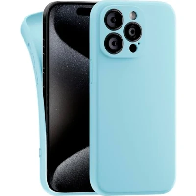 Abbildung von MyGadget Hülle Kompatibel mit iPhone 15 Pro Max robuste Silikon Schutzhülle TPU Case Slim Silikonhülle Back Cover Kratzfest Handyhülle Matt Babyblau
