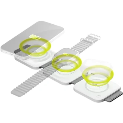 Abbildung von goobay 65312 Magsafe Ladestation 3 in 1 faltbar Wireless Reiseladegerät Apple Watch und iPhone 15W Travel Charging Station Kompatibel mit 15 14 13 12/Pro/Pro Max inkl. 1m USB C Ladekabel