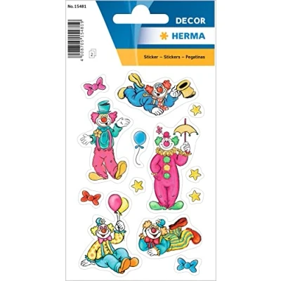 Abbildung von HERMA 15481 Aufkleber Clowns Glitzer klein groß, 26 Stück, Zirkus Sticker mit Luftballons Sterne Circus Motiv, Kinder Etiketten für Fotoalbum Tagebuch Scrapbooking Geburtstag Einladung Deko Briefe DIY