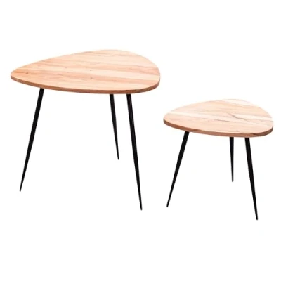 Abbildung von FineBuy 2er Set Satztisch Akazie Massivholz / Metall Couchtisch Klein, Design Beistelltisch Zwei Holz Tische, Wohnzimmertisch Tisch Metallgestell