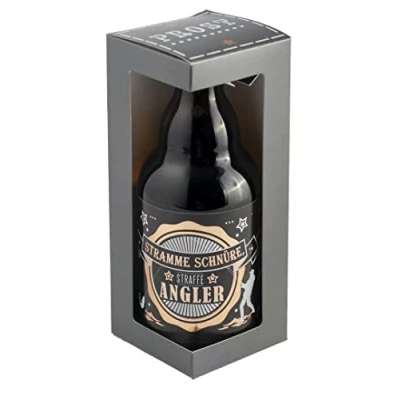 Abbildung von Jack&#039;s Bierflasche ANGLER&#039;&#039;Stramme Schnüre, Straffe Angler&#039;&#039; mit Geschenkverpackung 0,33 l/Männergeschenk/Zum Geburtstag/Party/Angler