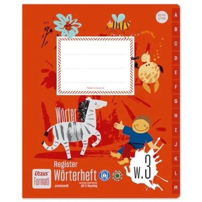 Abbildung von Formati Register Wörterheft W.3 Quart 40 Blatt 6/6/6 mm liniert mit Mittelstrich aus 100% Recyclingpapier