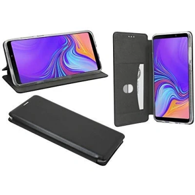 Abbildung von Buch Tasche Elegance kompatibel mit Samsung Galaxy A9 2018 (A920F) Handy Hülle Etui Brieftasche Schutzhülle Standfunktion, Kartenfach Schwarz @cofi1453®