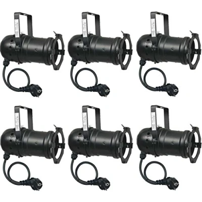 Abbildung von Varytec 1247 6 x PAR 30 Spot Light Scheinwerfer SCHWARZ black mit E 27 Fassung &amp; Kabel Schuko Stecker