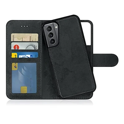 Abbildung von MyGadget Flip Case für Samsung Galaxy S21 [ abnehmbare Magnet Hülle ] Handyhülle aus Kunstleder Klapphülle mit Kartenfach Schutzhülle in Grau Schwarz