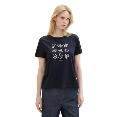 Abbildung von TOM TAILOR Damen Basic T Shirt mit weitem Rundhalsausschnitt, 10668 Sky Captain Blue, XXS