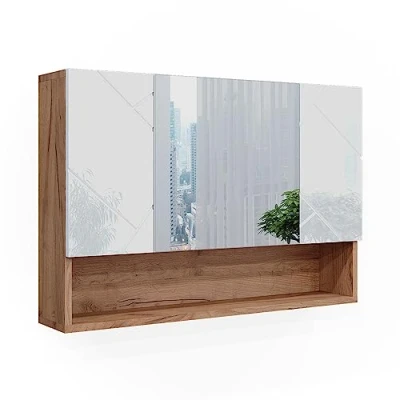 Abbildung von Vicco Badezimmerspiegelschrank Irma, Eiche/Weiß Hochglanz, 80.1 x 55 cm