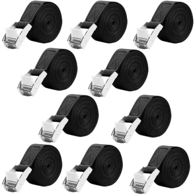 Abbildung von LUZOON Spanngurte 10 Stück 2.5M Spanngurt Zurrgurte mit Ratsche Belastbar bis 250 kg (10 Schwarz2.5 m x 25 mm)