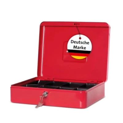 Abbildung von MAUL Geldkassette aus Stahl 30x25x8,7cm abschließbar Münzgeld Einsatz herausnehmbar Kasse mit 2 Schlüsseln Ideal als Spardose, Geldtasche, Tresor, groß Rot