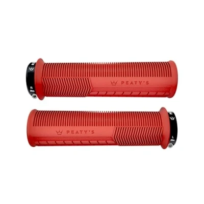 Abbildung von Peaty&#039;s Monarch Griffe Rot/Pilz/dick Trail Komfort, langlebig, ergonomische Fingerstangen, unterstützt Daumenpolster, ganztägiges Reiten, Allwetter und Gelände, MTB Enduro Downhill E Bike
