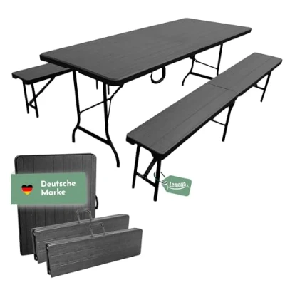 Abbildung von Bierzeltgarnitur Set mit 2x Bierbank und 1x Buffettisch, klappbare Biertischgarnitur