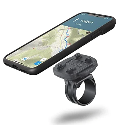 Abbildung von Wicked Chili QuickMOUNT Fahrrad Halterung kompatibel mit iPhone X und XS Lenker oder Vorbau Befestigung Case Regen Schutzhülle für MTB Rennrad Motorrad Navigation (5,8 Zoll) schwarz