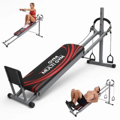 Abbildung von Gymform® Heimtrainer Multigym (7 tlg., mit Beinzubehör, Seilzug), Kraftstation, Ganzkörpertraining in kürzester Zeit, Fitness Bank