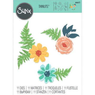 Abbildung von Sizzix Thinlits Stanzschablonen Set Blumen und Farn, mehrfarbig, Einheitsgröße