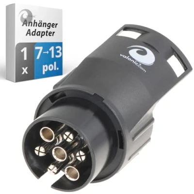 Abbildung von valonic Premium Anhänger Adapter 7 auf 13 polig, schwarz Auto zu Hänger, für Pkw, Kfz und LKW kurz, Anhängerkupplung, Adapterstück