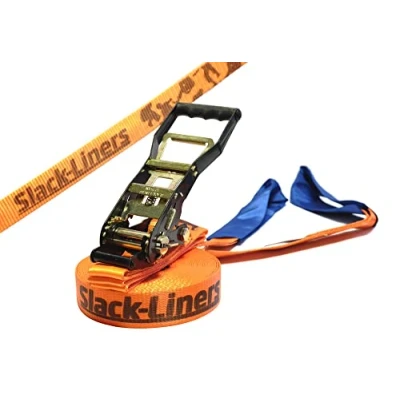 Abbildung von Slack Liners Slackline Classic Line ORANGE 50mm breit, 25m lang mit Langhebelratsche Made in Germany