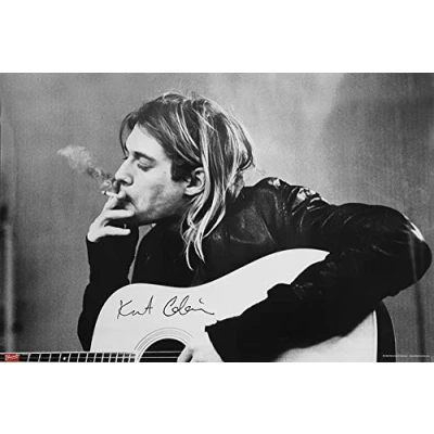 Abbildung von Close Up Nirvana Poster Kurt Cobain Smoking &amp; Guitar (91,5 cm x 61 cm) + 2 St. transparente Posterleisten mit Aufhängung