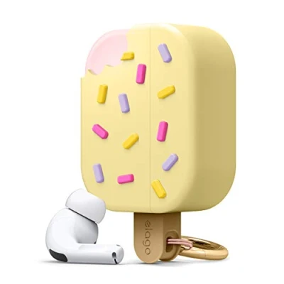 Abbildung von elago Ice Cream Case mit Karabiner Kompatibel AirPods Pro Hülle, Silikonhülle im 3D EIS Design, Süße Schutzhülle (Vanile)