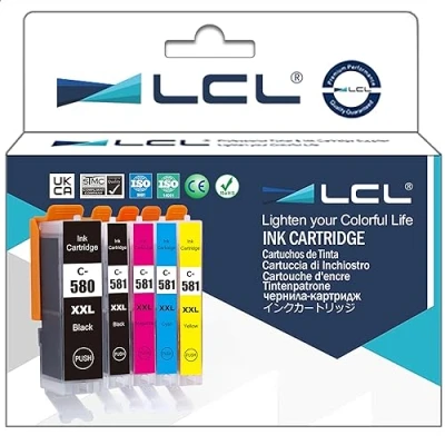 Abbildung von LCL PGI 580 CLI 581XXL Druckerpatronen Kompatibel für Canon 581 Patronen Multipack Pixma TS705 TR8550 TS6150 TR7550 TS6250 TR8500 TS8251 TS6350 TS9550 TS6151 TS9551(PGBK/C/M/Y/BK，5Pack)