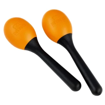 Abbildung von Nino Percussion Small Egg Maracas 1 Paar kleine Shaker für Kinder ab 3 Jahren Musikinstrument Kunststoff, Schwarz und Orange (NINO569OR)