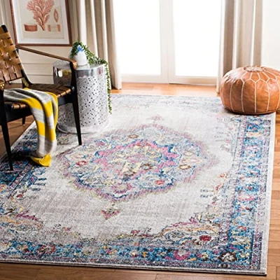 Abbildung von SAFAVIEH Traditionell Teppich für Wohnzimmer, Esszimmer, Schlafzimmer Bristol Collection, Kurzer Flor, Hellgrau und Blau, 183 X 274 cm