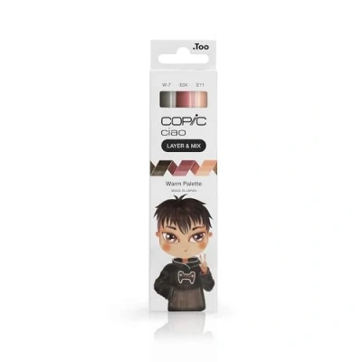 Abbildung von Copic Ciao LAYER &amp; MIX Warm Palette, Marker Set mit 3 verschiedenen Farben, Layoutmarker jeweils einer mittelbreiten und Brush Spitze