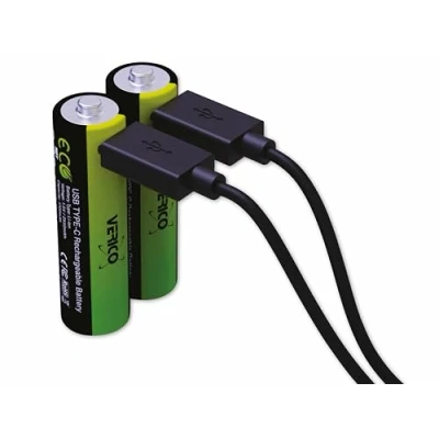 Abbildung von VERICO LoopEnergy AA 2550, Mignon, wiederaufladbare USB C Batterie 1,5V 2550mWh (1700mAh) Li Ion Akku, Schnellladung via Anschluss in ca. 2 Stunden, 2er Pack AA, 1 Kabel A auf x